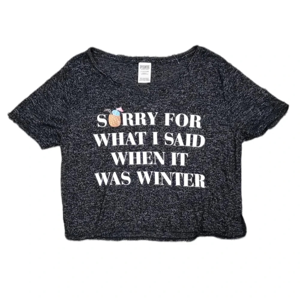 Pink Victoria's Secret Gray Cropped Funny Sleep Shirt S